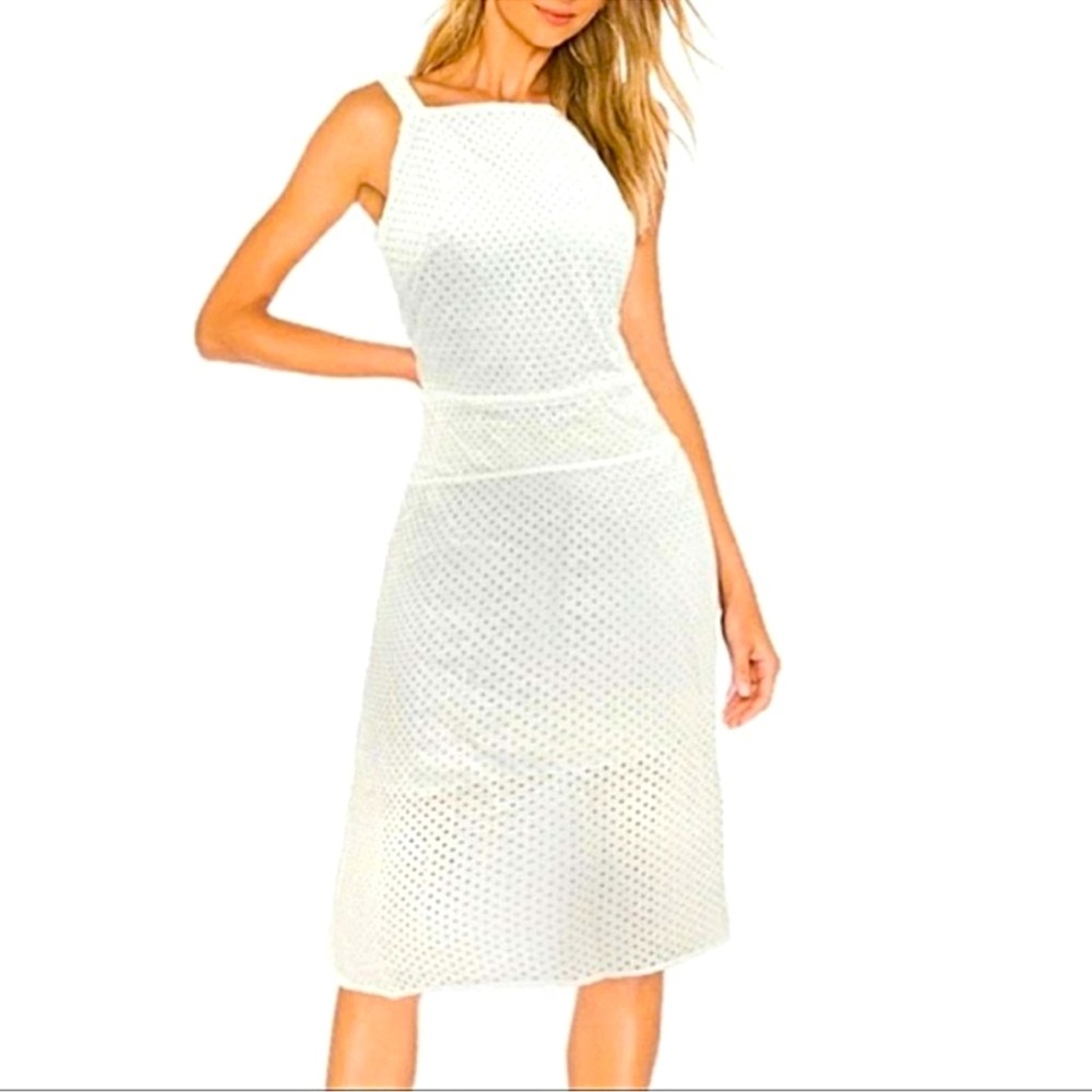 Revolve White Eyelet Apron Midi‎ Dress Size Medium Line & Dot